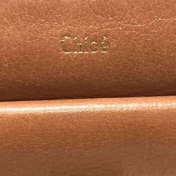 Chloe Metal Ribbon Zip Around Long Wallet Brown Leather Luxury Preppy Old Money - Picture 3 of 16